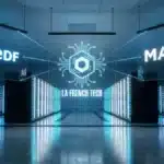 Illustration conceptuelle de l'acquisition du centre de données Exaion par l'entreprise américaine MARA, avec le soutien d'EDF et de Xavier Niel.