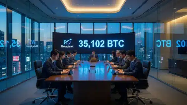 Illustration de la trésorerie record en Bitcoin de la société japonaise Metaplanet.