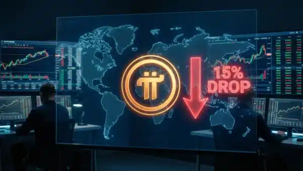 Illustration du lancement du Mainnet de Pi Network et de la chute du cours du jeton PI en 2026.