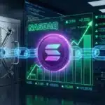 Graphique boursier montrant la hausse de l'action Solana Company suite à l'annonce de l'emprunt sur staking.