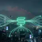 Illustration conceptuelle du déploiement du réseau Pacific Backbone de Solana en Asie malgré la chute de son cours en bourse.