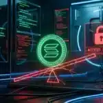 Graphique conceptuel illustrant la chute du prix du Solana et la menace des piratages informatiques sur l'écosystème de la blockchain.