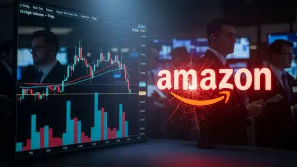 Graphique du SP500 montrant un piège de liquidité et la chute de l'action Amazon.