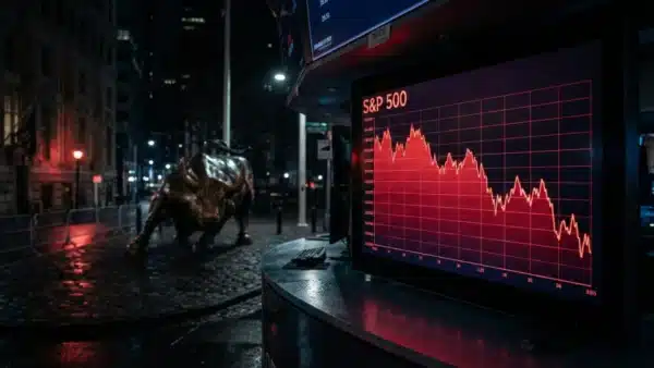 Graphique illustrant la légère correction de l'indice boursier SP500 à Wall Street face aux craintes inflationnistes.