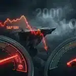 Graphique du S&P 500 montrant des signaux d'alerte similaires à la bulle internet de 2000, prédisant une baisse potentielle.