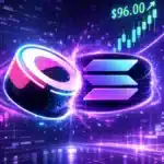 Illustration de l'intégration de SushiSwap sur la blockchain Solana avec un graphique de prix du SOL en fond.