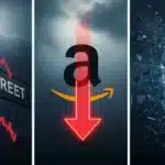 Graphiques montrant la chute simultanée de Wall Street et du marché crypto avec Amazon en baisse.