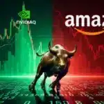 Graphique montrant le rebond du Nasdaq et du SP500 face à la chute de l'action Amazon.