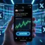 Illustration de la nouvelle fonctionnalité de trading crypto sur X (Twitter) pilotée par la vision d'Elon Musk.