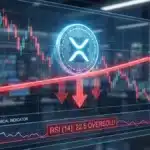 Graphique d'analyse technique illustrant la chute du prix du XRP et le test critique du support des 1,30 dollar en bourse.