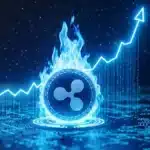 Illustration d'un token XRP en feu symbolisant le record du taux de destruction burn rate en fevrier 2026.