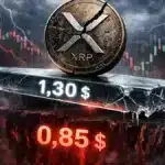 Graphique illustrant le risque de chute du cours du XRP vers le support de 0,85 dollar.