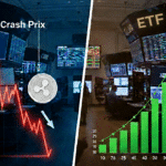 Graphique montrant la baisse du prix du XRP contrastée par la hausse des flux entrants dans les ETF.