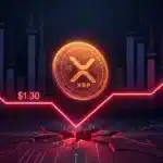 Illustration conceptuelle d'un jeton XRP menaçant de briser un support critique à 1,30 $ face à des carnets d'ordres vides.