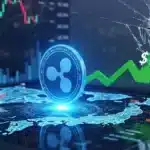 Illustration du XRP tentant de briser une résistance vers 7 dollars sur fond de cartes financières japonaises et américaines.