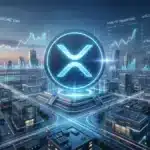 Graphique futuriste montrant l'analyse du prix du XRP en février 2026, stabilisé autour de 1,48 dollar.