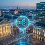 Illustration conceptuelle de l'adoption massive de la cryptomonnaie XRP et du réseau Ripple par les grandes banques mondiales.