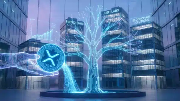 Illustration conceptuelle de la croissance de l'écosystème XRP et des nouveaux financements décentralisés annoncés par Ripple.