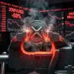 Illustration du jeton XRP compressé techniquement face au surendettement des traders sur le marché crypto.