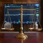 Illustration d'une balance en équilibre parfait représentant la neutralité du marché du XRP face à Ripple.