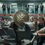 Illustration du jeton XRP compressé techniquement face au surendettement des traders particuliers sur la crypto.