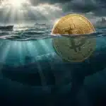 Illustration de l'ombre d'une baleine aspirant l'offre de Bitcoin sur le marché.