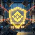 Conceptualisation de la plateforme crypto Binance se défendant face aux accusations de la presse et à la régulation crypto mondiale.