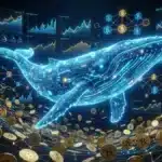 Illustration d'une baleine crypto engloutissant massivement des jetons Bitcoin sur le marché.