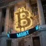 Illustration du lancement de l'ETF Bitcoin (MSBT) par la banque d'investissement Morgan Stanley.