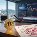 Illustration conceptuelle de l'administration de Vancouver rejetant l'adoption du Bitcoin comme réserve financière municipale.