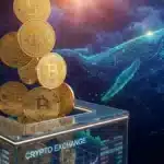 Illustration d'une chute de pièces Bitcoin provoquée par les ventes massives des baleines crypto.