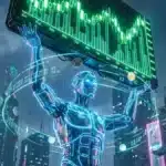 Illustration d'un robot représentant l'intelligence artificielle tirant le cours de la crypto TAO vers le haut.