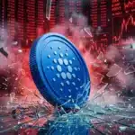 Illustration du jeton Cardano en baisse atteignant le support des 0,26 dollar.