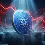 Illustration du jeton Cardano chutant dans le vide face à l'absence d'activité économique sur son réseau.