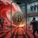 Illustration du cours Bitcoin en baisse testant le support des 70 000 dollars sur le marché crypto.