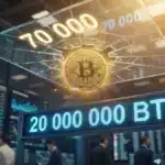 Graphique haussier du cours Bitcoin (BTC) franchissant les 70 000 dollars, illustrant l'extraction du 20 millionième jeton.