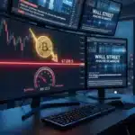 Graphique boursier illustrant la chute du cours Bitcoin sous les 70 000 dollars et l'indicateur RSI entrant en zone de survente extrême.