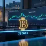 Graphique boursier illustrant la phase de consolidation saine du cours Bitcoin autour du support des 72 000 dollars.