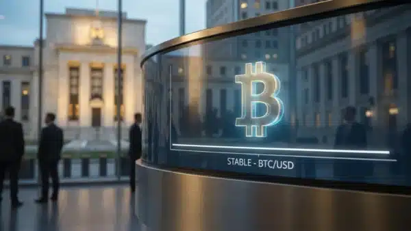 Graphique boursier illustrant la phase de consolidation et de stabilisation du cours Bitcoin autour des 64 500 dollars.