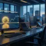 Graphique boursier illustrant la consolidation calme du cours Bitcoin à 67 100 dollars en attendant la réouverture des marchés américains.