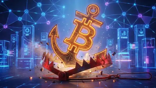 Illustration du cours Bitcoin s'ancrant solidement et piégeant les vendeurs à découvert grâce à l'écosystème DeFi.