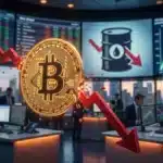 Graphique illustrant la forte hausse du cours Bitcoin (BTC) à 70 428 dollars suite à la chute des prix du pétrole.