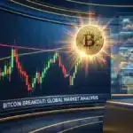 Graphique boursier illustrant le puissant rebond haussier du cours Bitcoin suite aux récentes turbulences géopolitiques mondiales.