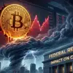 Illustration du cours bitcoin en chute libre face à la politique stricte de la FED sur le marché crypto.