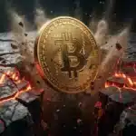 Illustration d'un jeton chutant dans une crevasse symbolisant le piège boursier sur le cours Bitcoin.