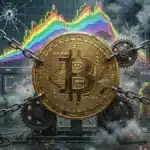 Illustration du cours Bitcoin piégé avant une forte volatilité sur le marché crypto.