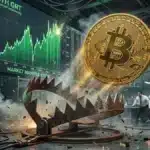 Illustration d'un piège algorithmique sur le cours Bitcoin liquidant les vendeurs à découvert sur le marché crypto.