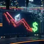 Graphique boursier illustrant la chute du cours de l'Ethereum face à la montée du dollar américain et à la purge des marchés dérivés.