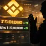 Illustration représentant CZ, le fondateur de Binance, dépassant Bill Gates dans le classement Forbes des milliardaires.