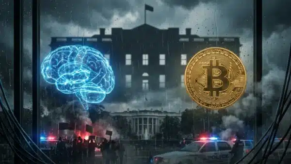 Illustration de la Maison Blanche liant la cryptomonnaie à l'IA suite au départ de David Sacks.